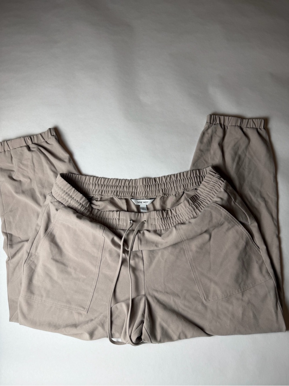 Nine West Taupe Drawstring Waist Joggers